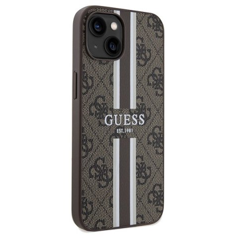 Etui iPhone 15 / 14 / 13 Guess 4G Printed Stripes MagSafe brązowe