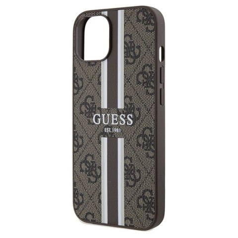 Etui iPhone 15 / 14 / 13 Guess 4G Printed Stripes MagSafe brązowe