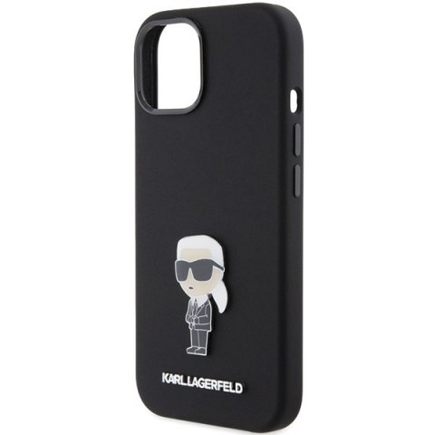 Etui na telefon iPhone 15 Karl Lagerfeld czarne Silicone Ikonik Metal Pin