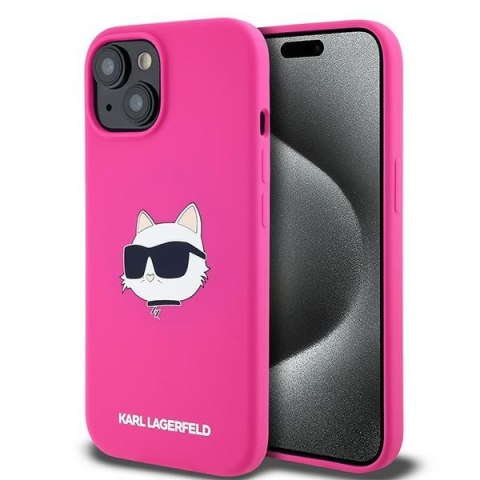 Etui iPhone 15 / 14 / 13 Karl Lagerfeld różowe hardcase Silicone Choupette Head MagSafe