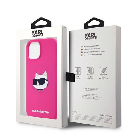 Etui iPhone 15 / 14 / 13 Karl Lagerfeld różowe hardcase Silicone Choupette Head MagSafe