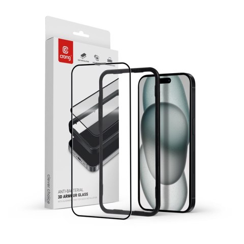 Szkło hartowane iPhone 15 Crong Anti-Bacterial 3D Armour Glass z ramką