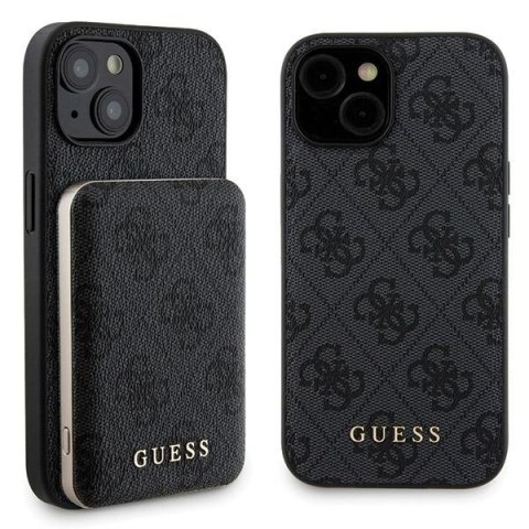 Zestaw Guess GUBPM5P15S4GEMGK Apple iPhone 15 hardcase + Powerbank 5000mAh MagSafe 4G Metal Logo czarny/black