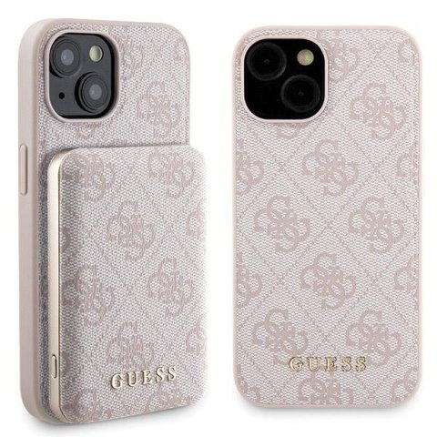 Zestaw Guess GUBPM5P15S4GEMGP Apple iPhone 15 hardcase + Powerbank 5000mAh MagSafe 4G Metal Logo różowy/pink