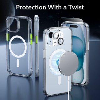 Zestaw etui + szkło na ekran + osłona na obiektyw Apple iPhone 15 ESR Classic Pro Set Halolock MagSafe przezroczysty