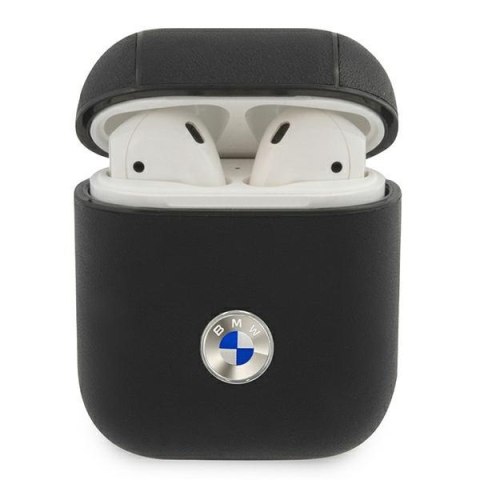 Etui na AirPods BMW BMA2SSLBK czarne skórzane z logo srebrnym