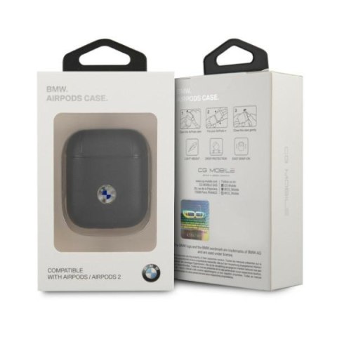 Etui na AirPods BMW BMA2SSLBK czarne skórzane z logo srebrnym