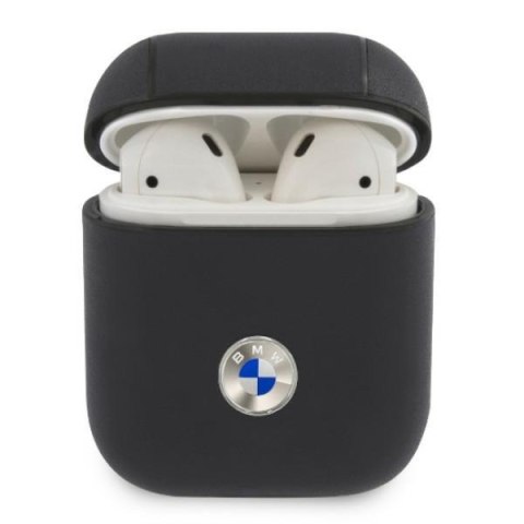 Etui na AirPods BMW BMA2SSLNA skórzane granatowe z logo srebrnym