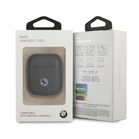 Etui na AirPods BMW BMA2SSLNA skórzane granatowe z logo srebrnym