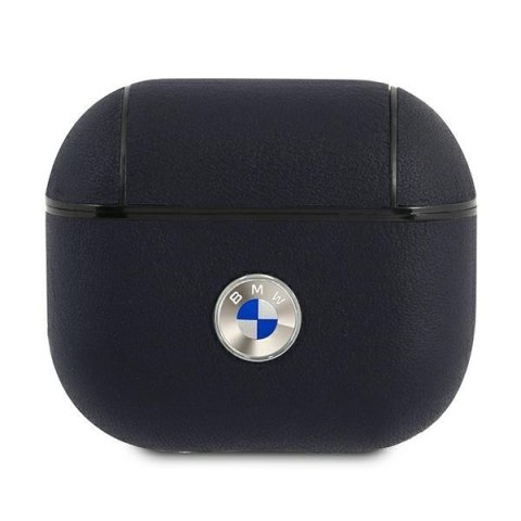 Etui na AirPods 3 BMW skórzane granatowe z logo srebrnym