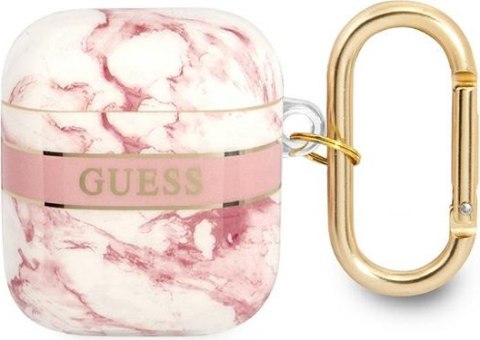 Etui na AirPods Guess GUA2HCHMAP różowe Marble Strap Collection