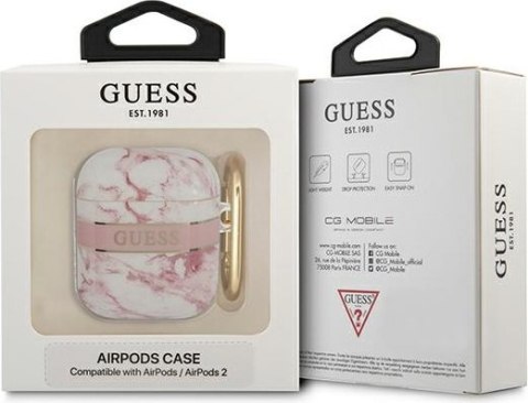 Etui na AirPods Guess GUA2HCHMAP różowe Marble Strap Collection