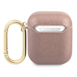 Etui na AirPods Guess GUA2SASMP różowe Saffiano Script Metal Collection