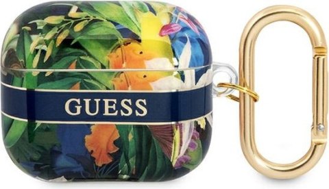 Etui Apple AirPods 3 Guess GUA3HHFLB Niebieskie Flower Strap Collection