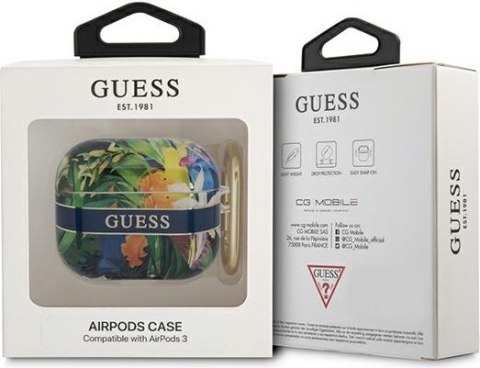 Etui Apple AirPods 3 Guess GUA3HHFLB Niebieskie Flower Strap Collection