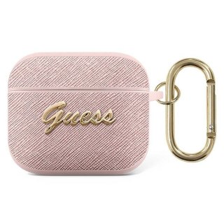 Etui na AirPods 3 Guess GUA3SASMP różowe Saffiano Script Metal Collection