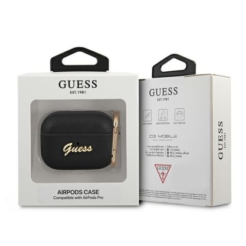 Etui na Apple AirPods Pro Guess Saffiano Script Metal Collection czarne