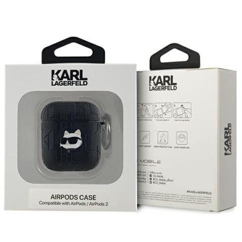 Etui na AirPods 1/2 Karl Lagerfeld Monogram Choupette Head czarne