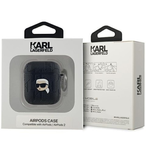 Etui na AirPods 1/2 Karl Lagerfeld KLA2PGKIPK czarne Monogram Karl Head