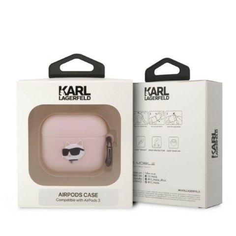 Etui na Apple AirPods 3 Karl Lagerfeld różowe silikonowe Choupette 3D