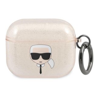 Etui na Apple AirPods 3 Karl Lagerfeld złote Glitter Karl's Head