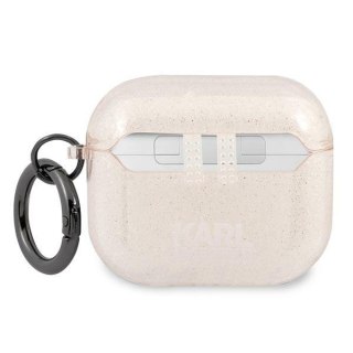 Etui na Apple AirPods 3 Karl Lagerfeld złote Glitter Karl's Head