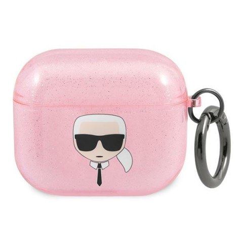 Etui na AirPods 3 Karl Lagerfeld KLA3UKHGP różowe Glitter Karl's Head