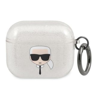 Etui na Apple AirPods 3 Karl Lagerfeld srebrne Glitter Karl's Head