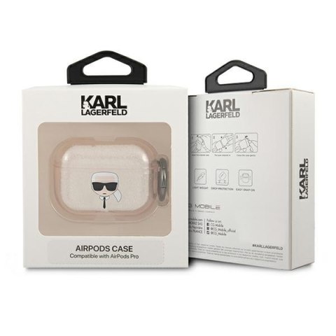 Etui na AirPods Pro Karl Lagerfeld złote Glitter Karl's Head