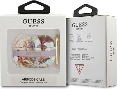 Etui na Apple AirPods Pro Guess fioletowe Flower Strap Collection