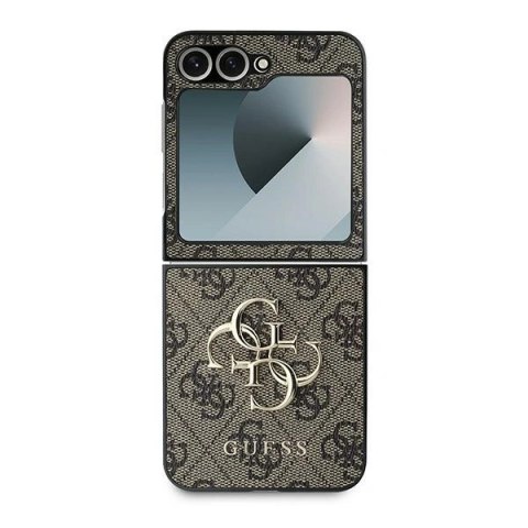 Etui na telefon Samsung Galaxy Z Flip6 Guess brązowe skórzane 4G Metal Logo