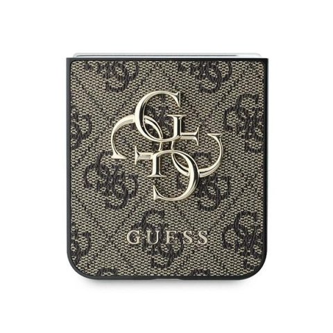 Etui na telefon Samsung Galaxy Z Flip6 Guess brązowe skórzane 4G Metal Logo