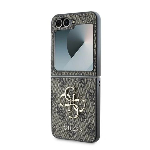 Etui na telefon Samsung Galaxy Z Flip6 Guess brązowe skórzane 4G Metal Logo