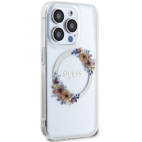 Etui na telefon iPhone 15 Pro Max Guess IML Kwiaty MagSafe przezroczyste