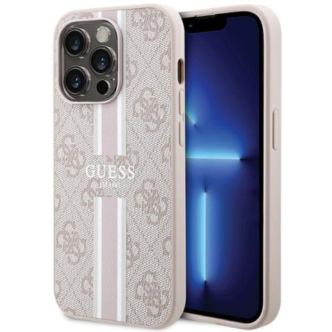 Etui na telefon iPhone 15 Pro Max Guess 4G MagSafe Różowe Stripes