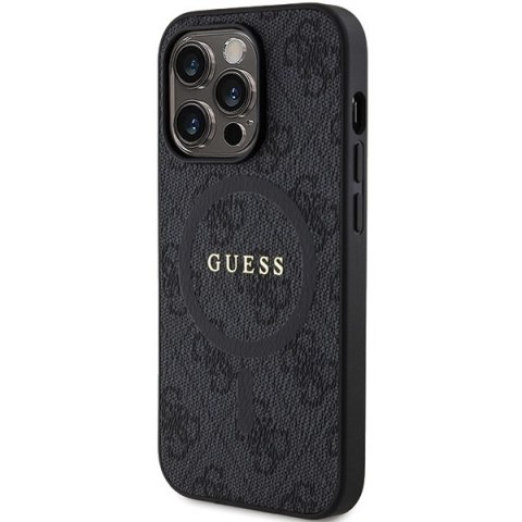 Etui na telefon iPhone 15 Pro Guess 4G Leather MagSafe czarne