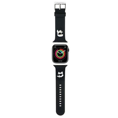 Pasek Karl Lagerfeld KLAWLSLKCNK Apple Watch 4/5/6/7/SE/8/9/Ultra 44/45/49mm strap 3D Rubber Karl&Choupette Heads czarny/black