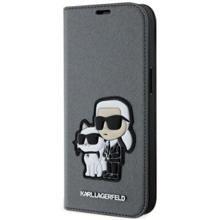 Etui na telefon iPhone 14 Karl Lagerfeld Saffiano srebrny Choupette