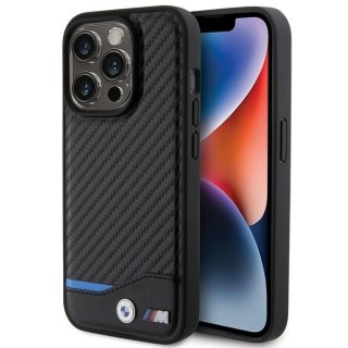 Etui na telefon iPhone 15 Pro BMW czarne Leather Carbon - eleganckie ochraniacze