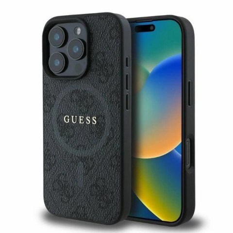 Etui na telefon iPhone 16 Pro Guess 4G Ring MagSafe czarne