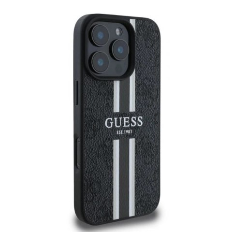 Etui na telefon iPhone 16 Pro Guess 4G MagSafe czarne paski