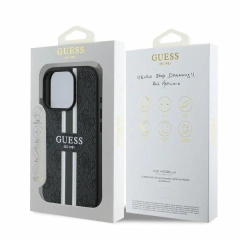 Etui na telefon iPhone 16 Pro Guess 4G MagSafe czarne paski