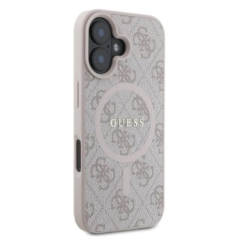 Etui na telefon iPhone 16 Guess 4G Ring MagSafe różowe - klasyczne logo