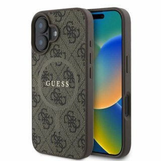 Etui iPhone 16 Guess 4G Ring Classic Logo MagSafe brązowe