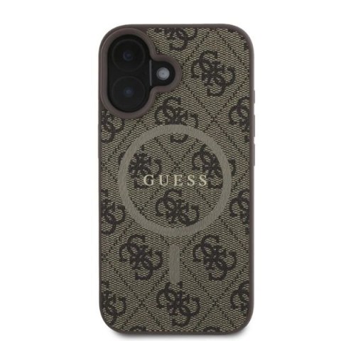 Etui na telefon iPhone 16 Guess 4G Ring Classic MagSafe brązowe