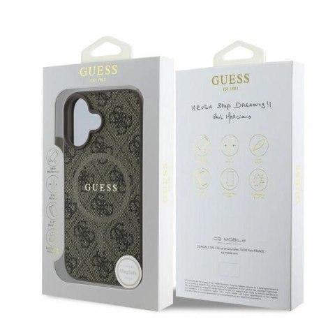 Etui na telefon iPhone 16 Guess 4G Ring Classic MagSafe brązowe