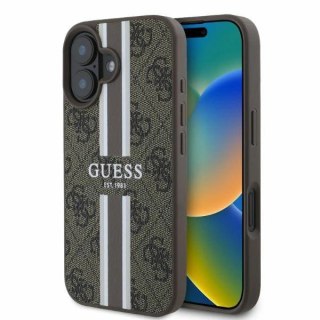 Etui iPhone 16 Guess 4G Printed Stripes MagSafe brązowe