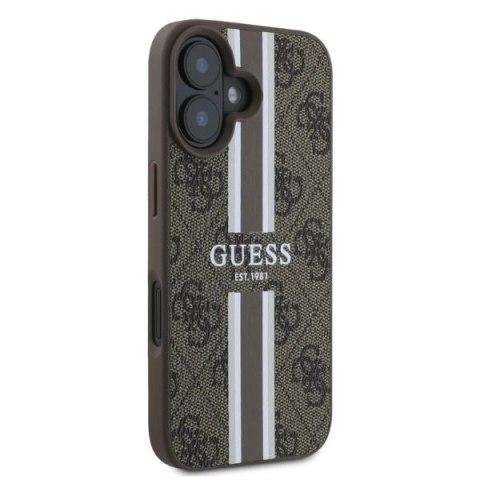 Etui iPhone 16 Guess 4G Printed Stripes MagSafe brązowe