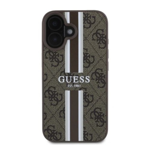 Etui iPhone 16 Guess 4G Printed Stripes MagSafe brązowe