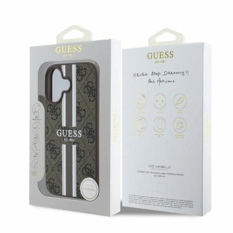 Etui iPhone 16 Guess 4G Printed Stripes MagSafe brązowe